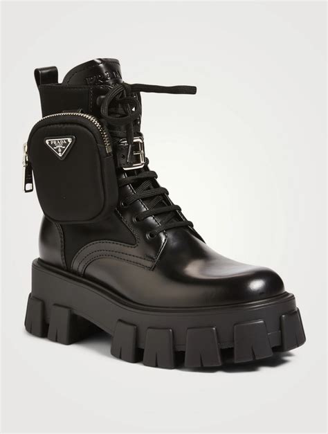 prada combat boots with pouch|Prada black chunky combat boots.